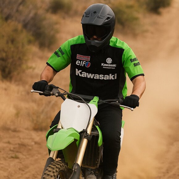 Racing Team Shirt Kawasaki Motocross Green Black Button-Up | Size 2XL - Picture 1 of 4